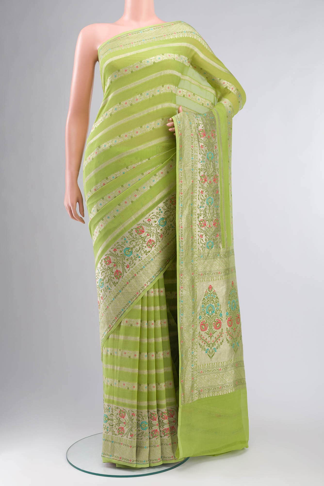 Pista Green Banarasi Georgette Saree