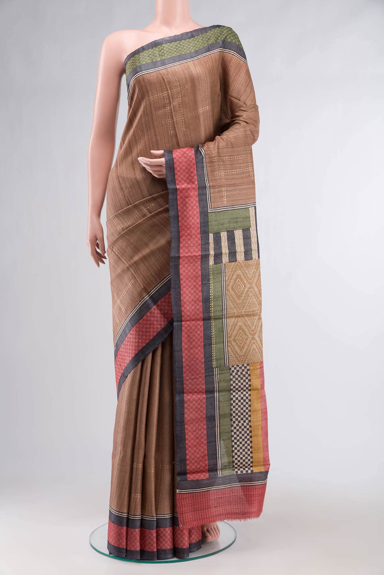 Brown Bhagalpuri Tussar Silk Saree