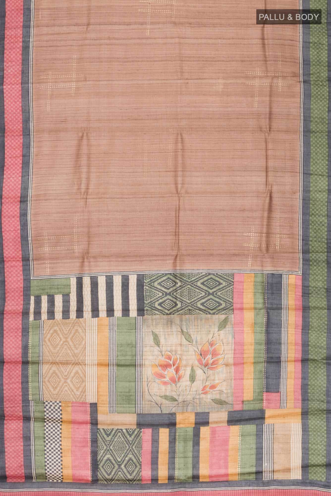 Brown Bhagalpuri Tussar Silk Saree