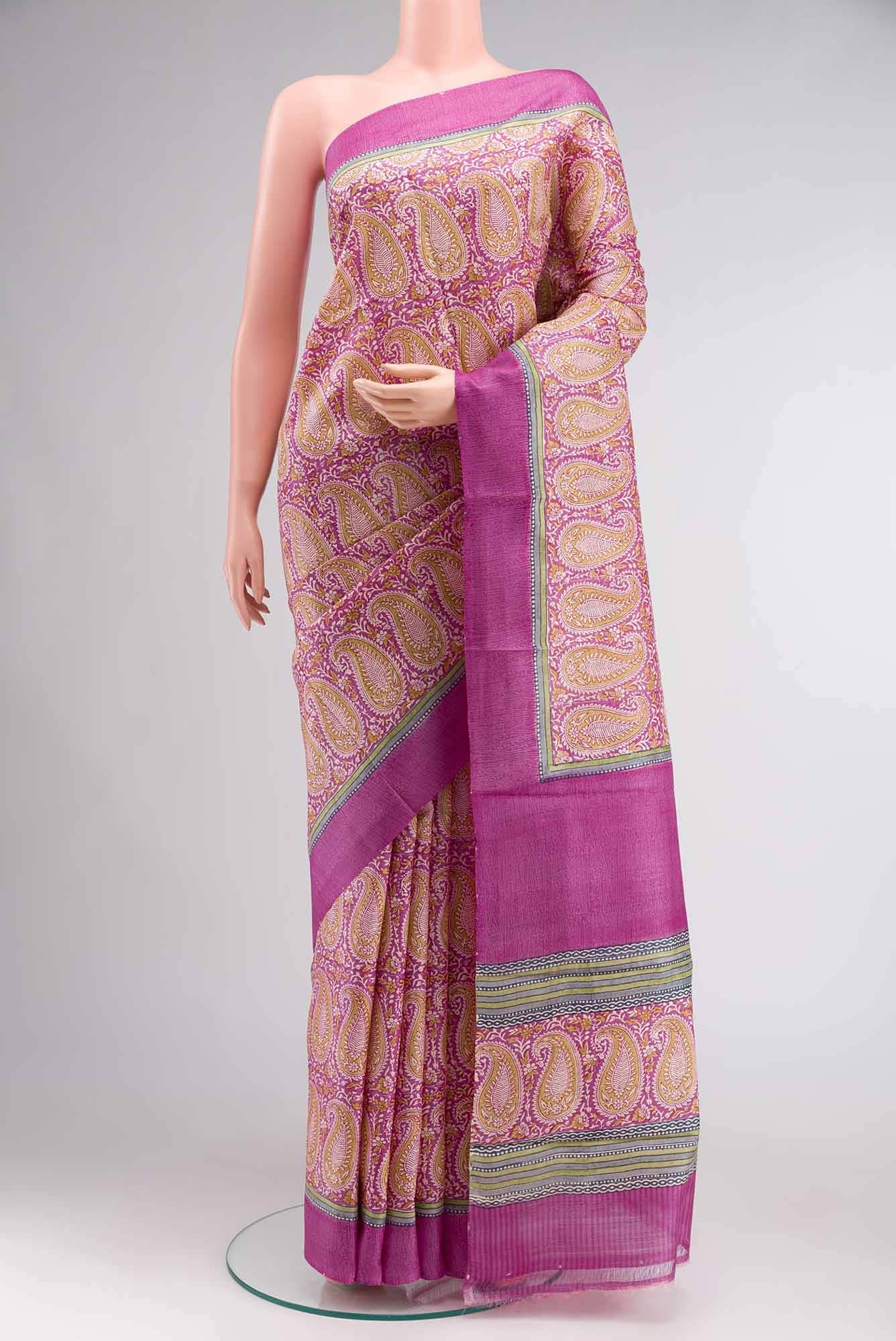 Pink Bhagalpuri Tussar Silk Saree