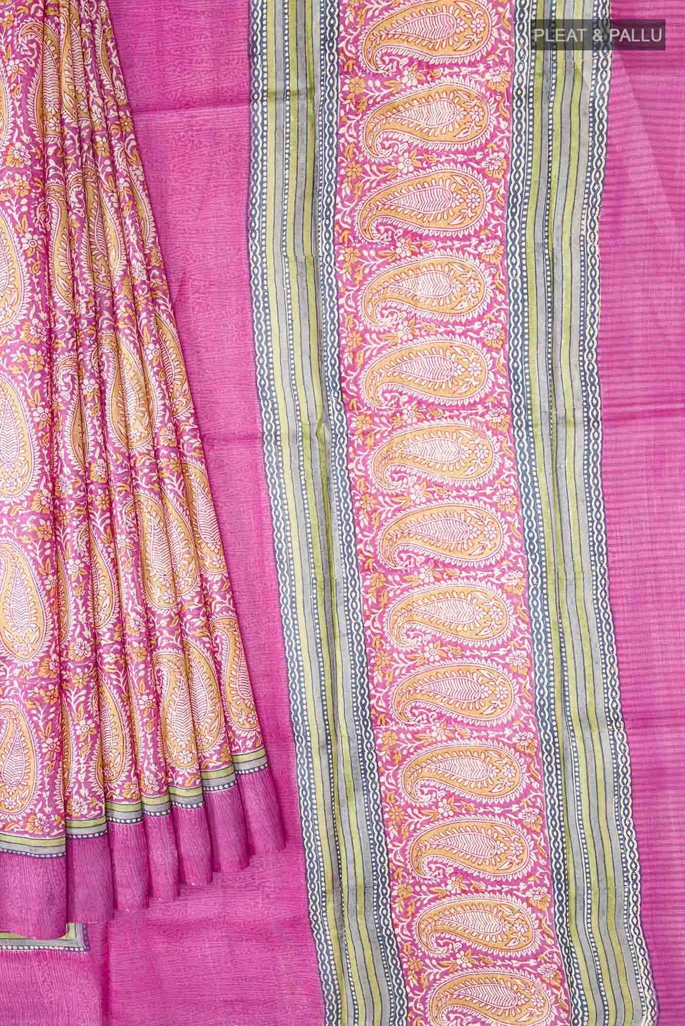 Pink Bhagalpuri Tussar Silk Saree