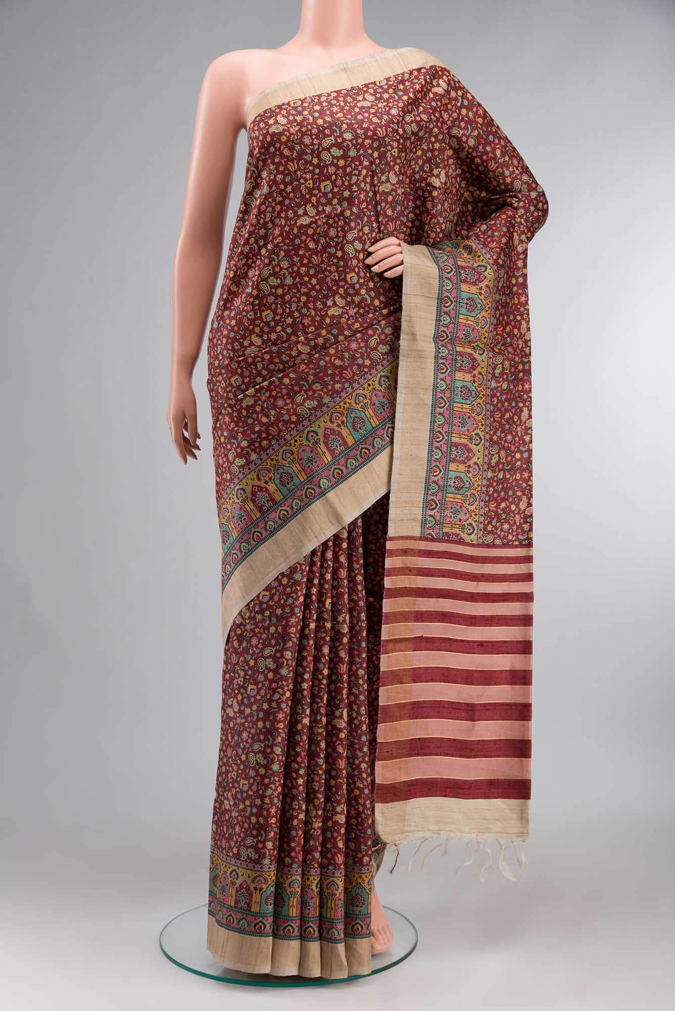 Brown Bhagalpuri Tussar Silk Saree