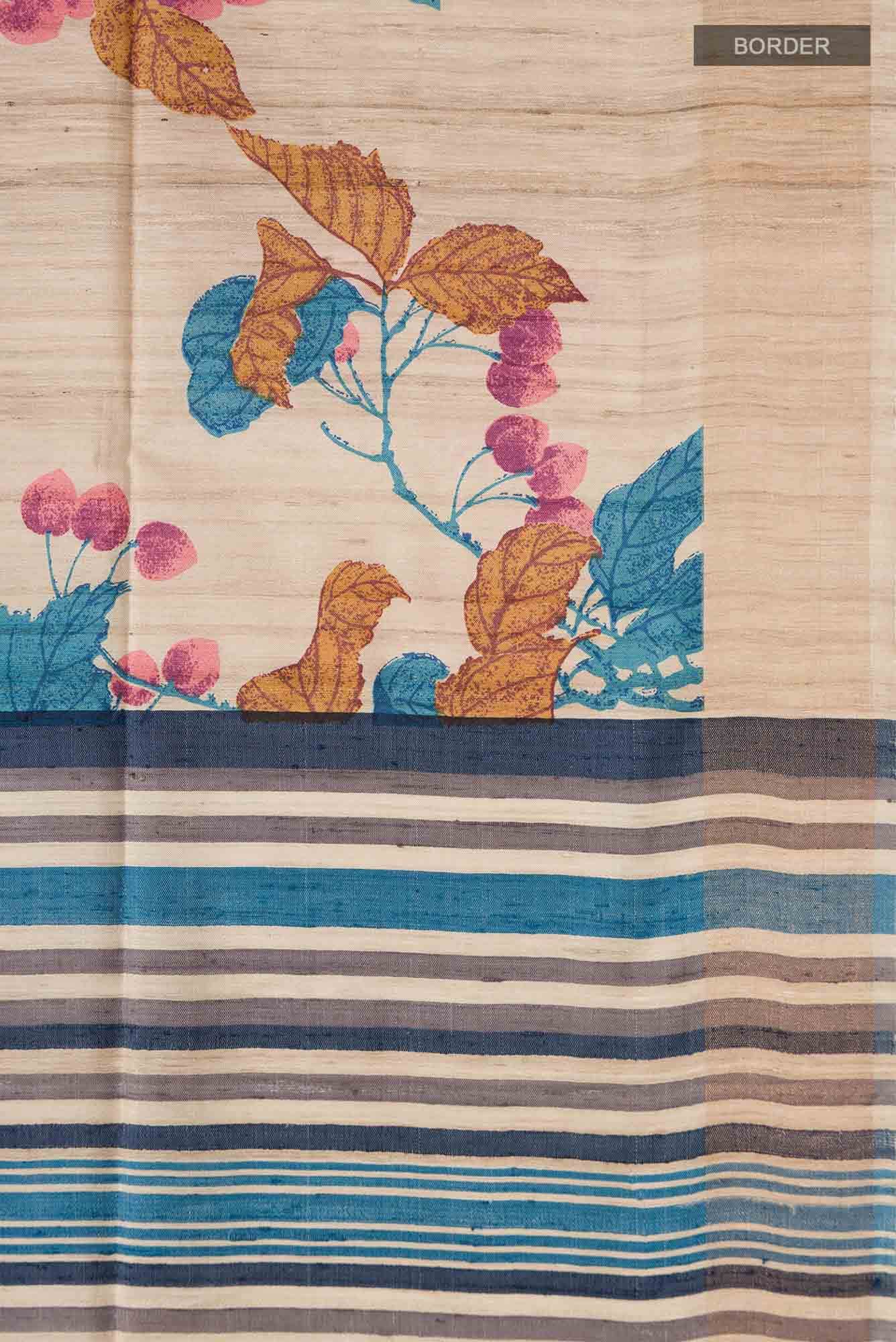 Beige Bhagalpuri Tussar Silk Saree