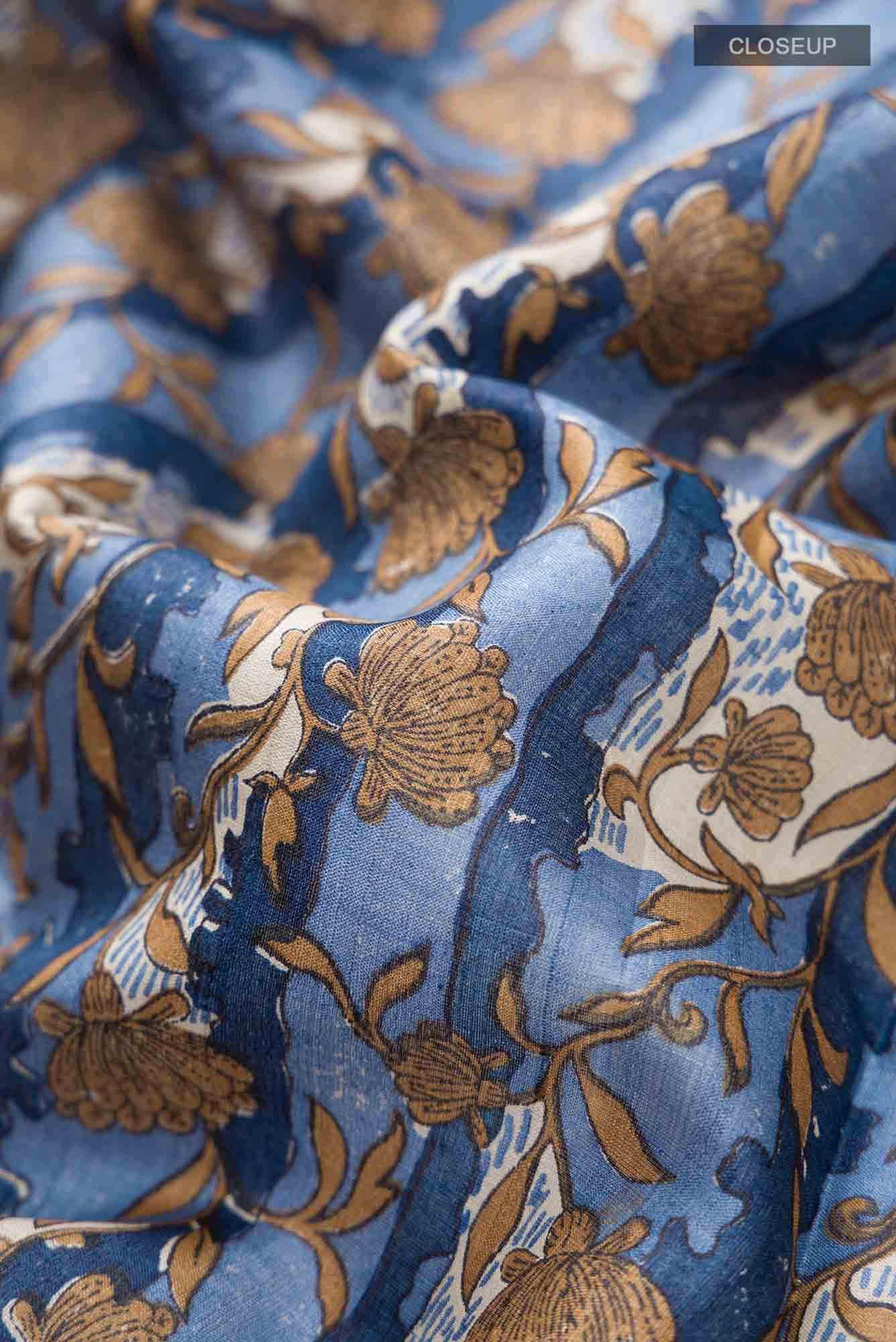 Blue Bhagalpuri Tussar Silk Saree