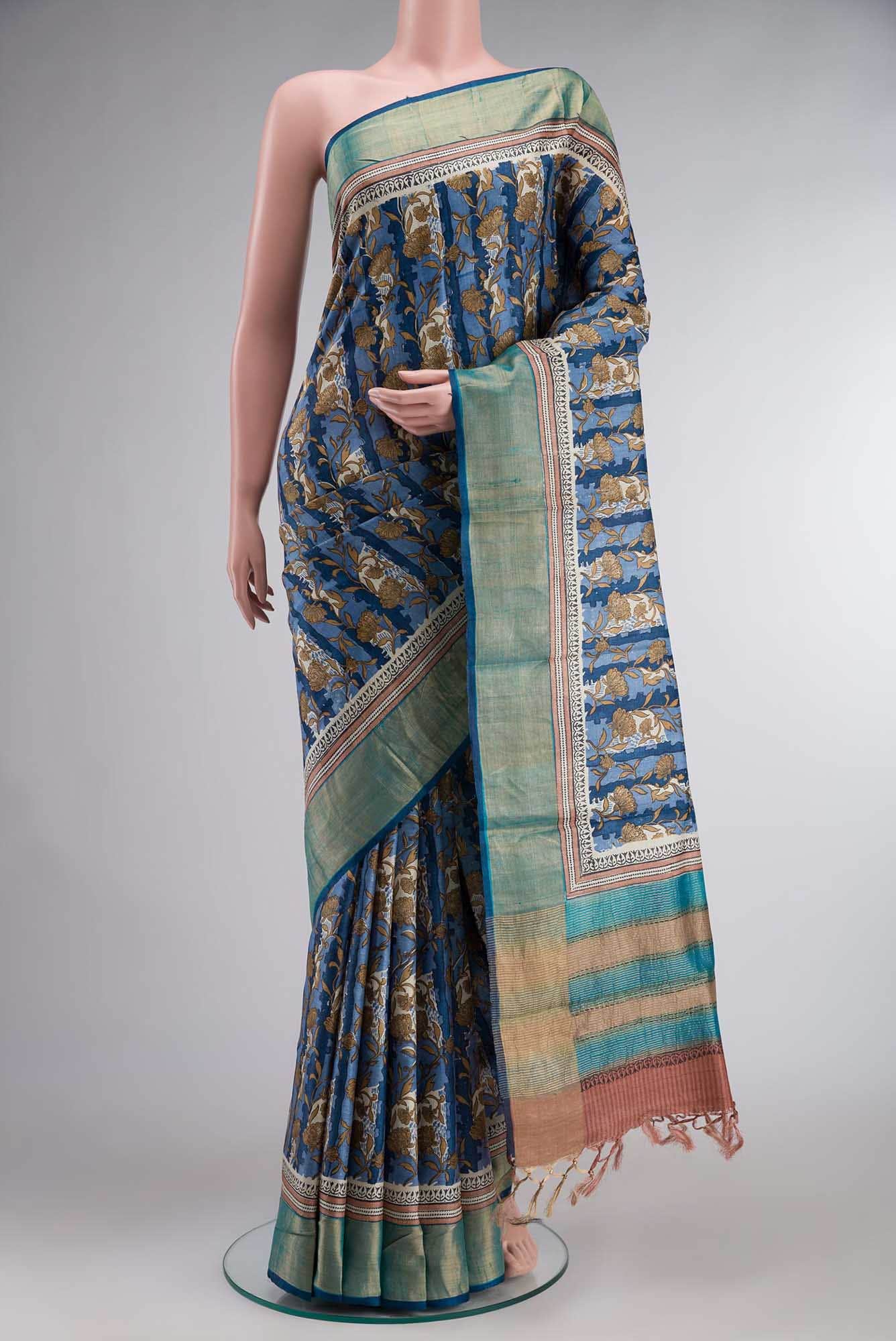 Blue Bhagalpuri Tussar Silk Saree