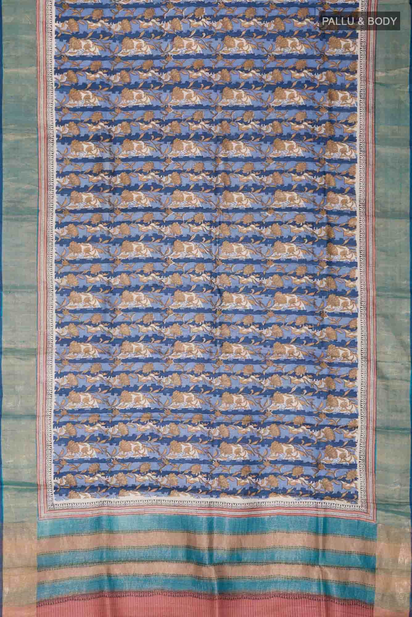 Blue Bhagalpuri Tussar Silk Saree
