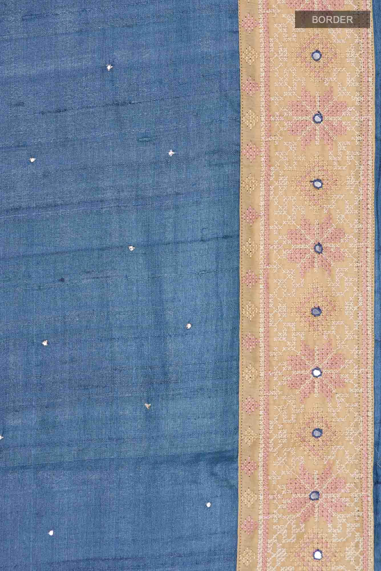 Blue Tussar Silk Saree