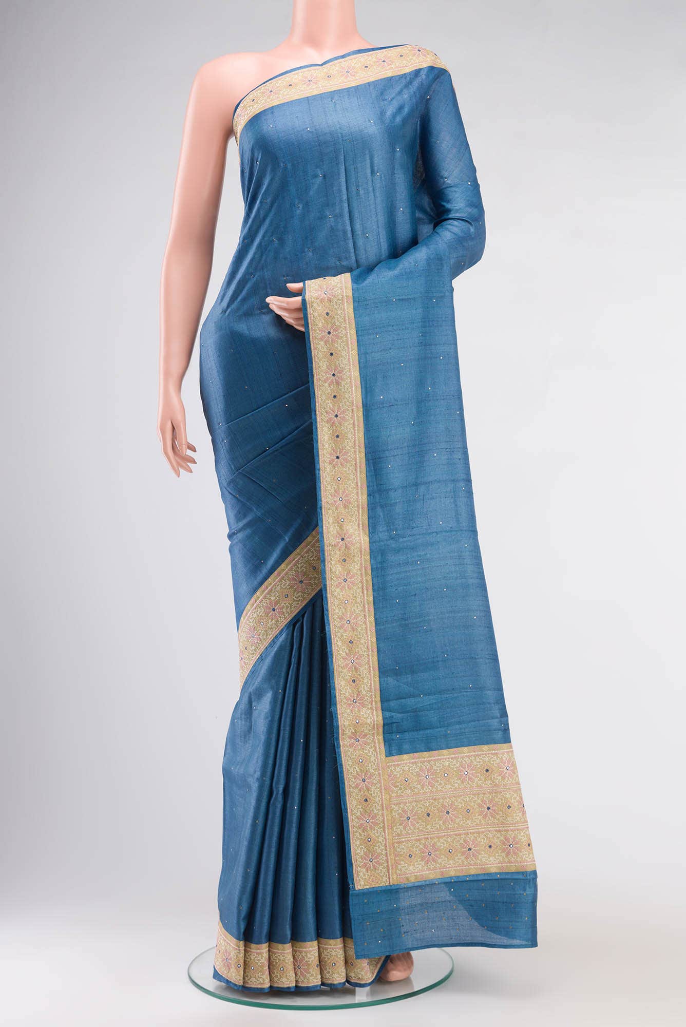 Blue Tussar Silk Saree
