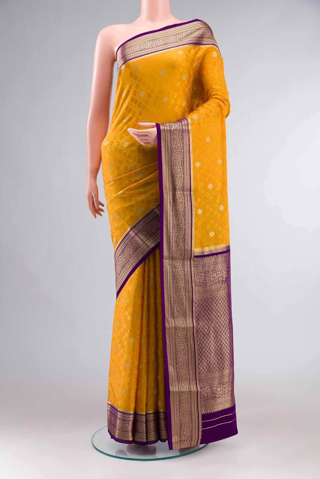 Mustard Mysore Crepe Saree