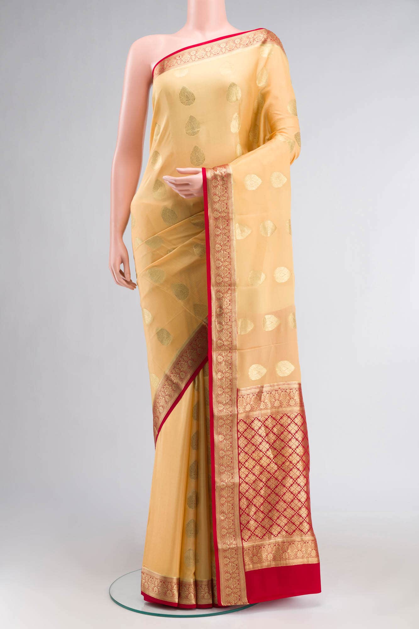 Yellow Mysore Crepe Saree