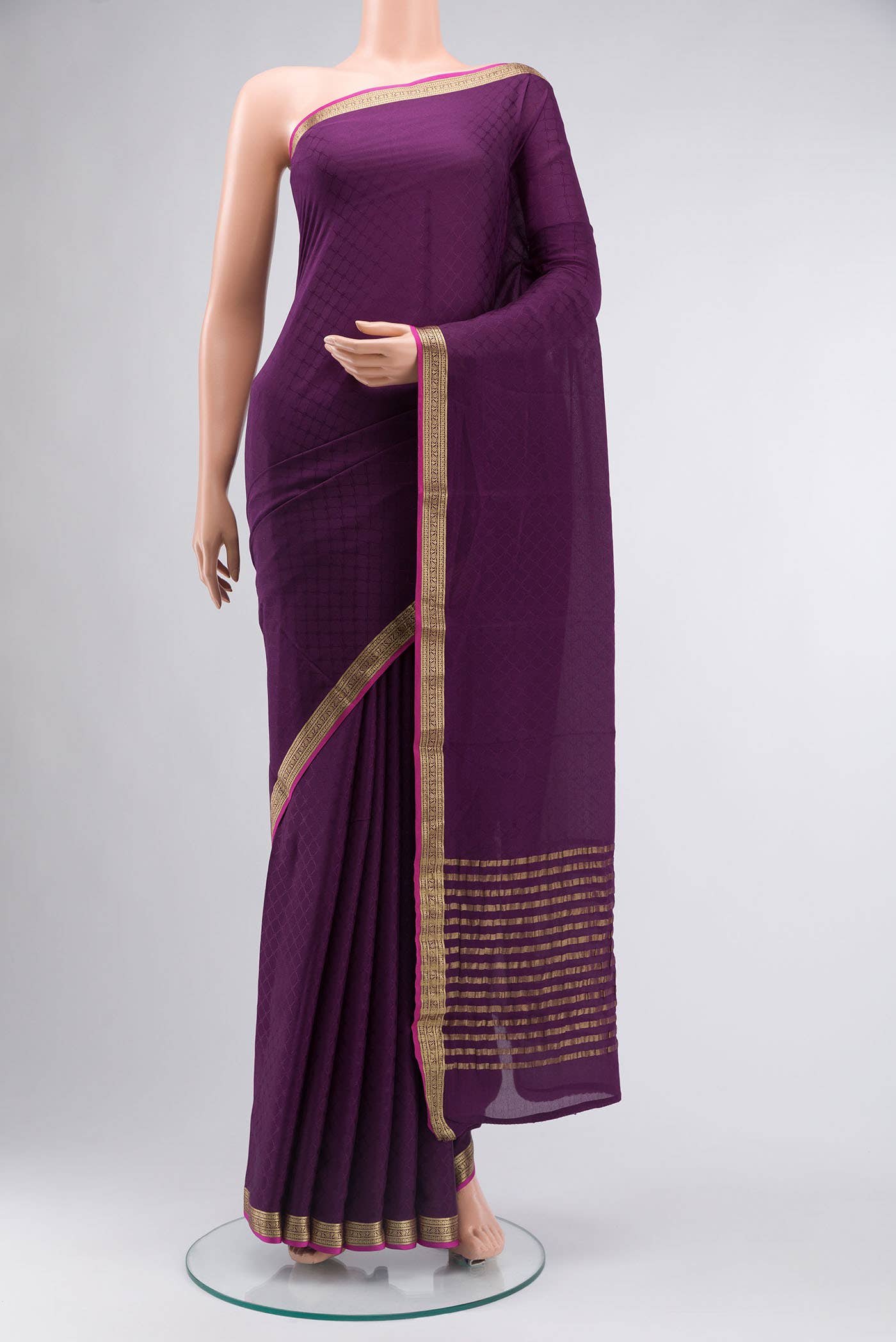 Purple Mysore Crepe Saree