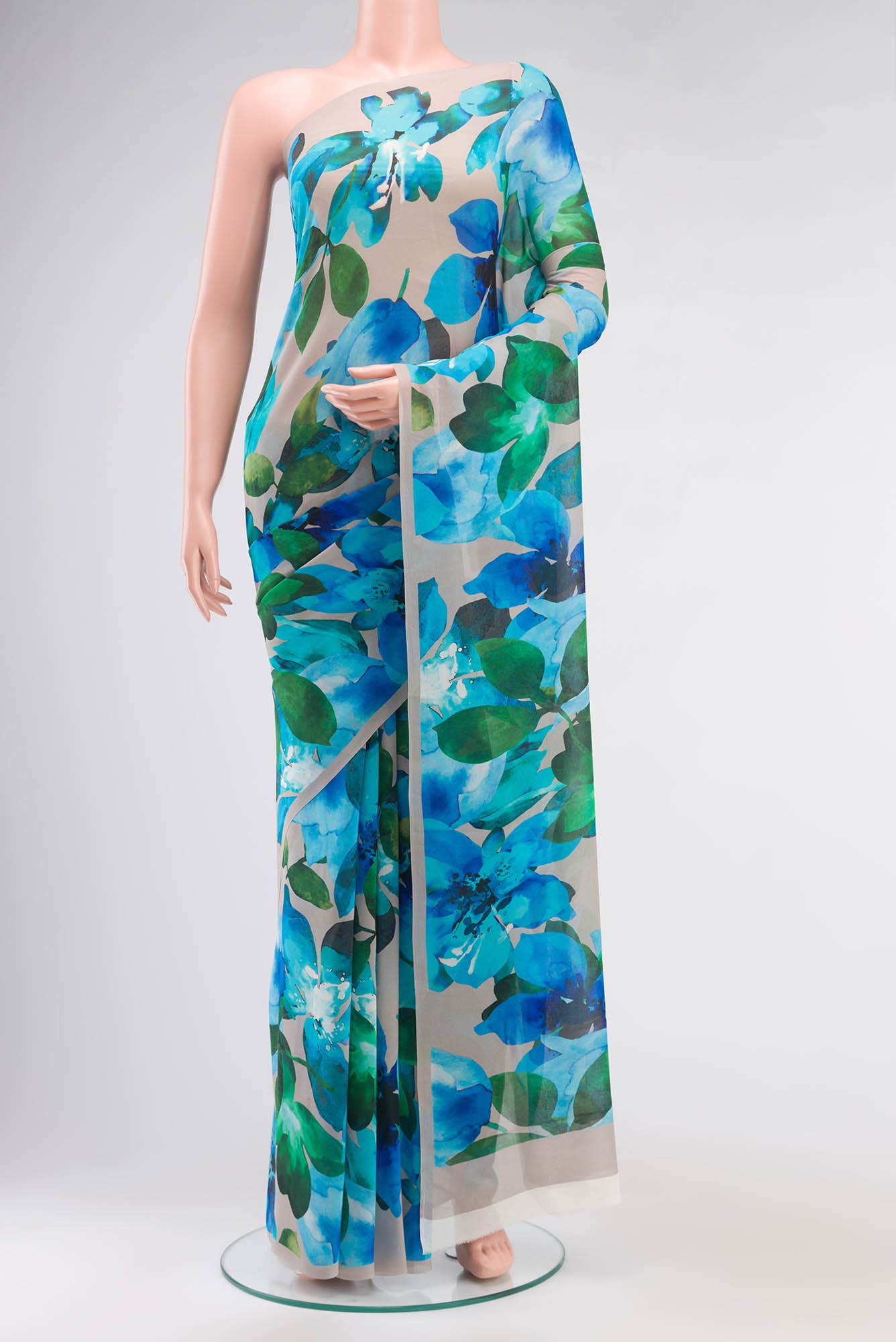 Grey Mysore Georgette Saree