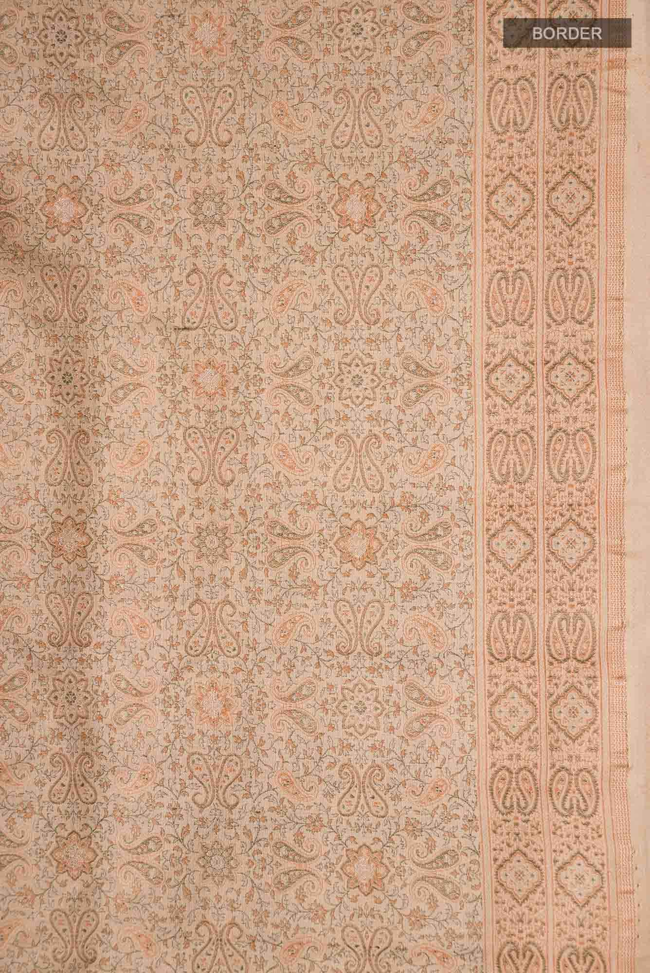 Beige Banarasi Tanchoi Silk Saree
