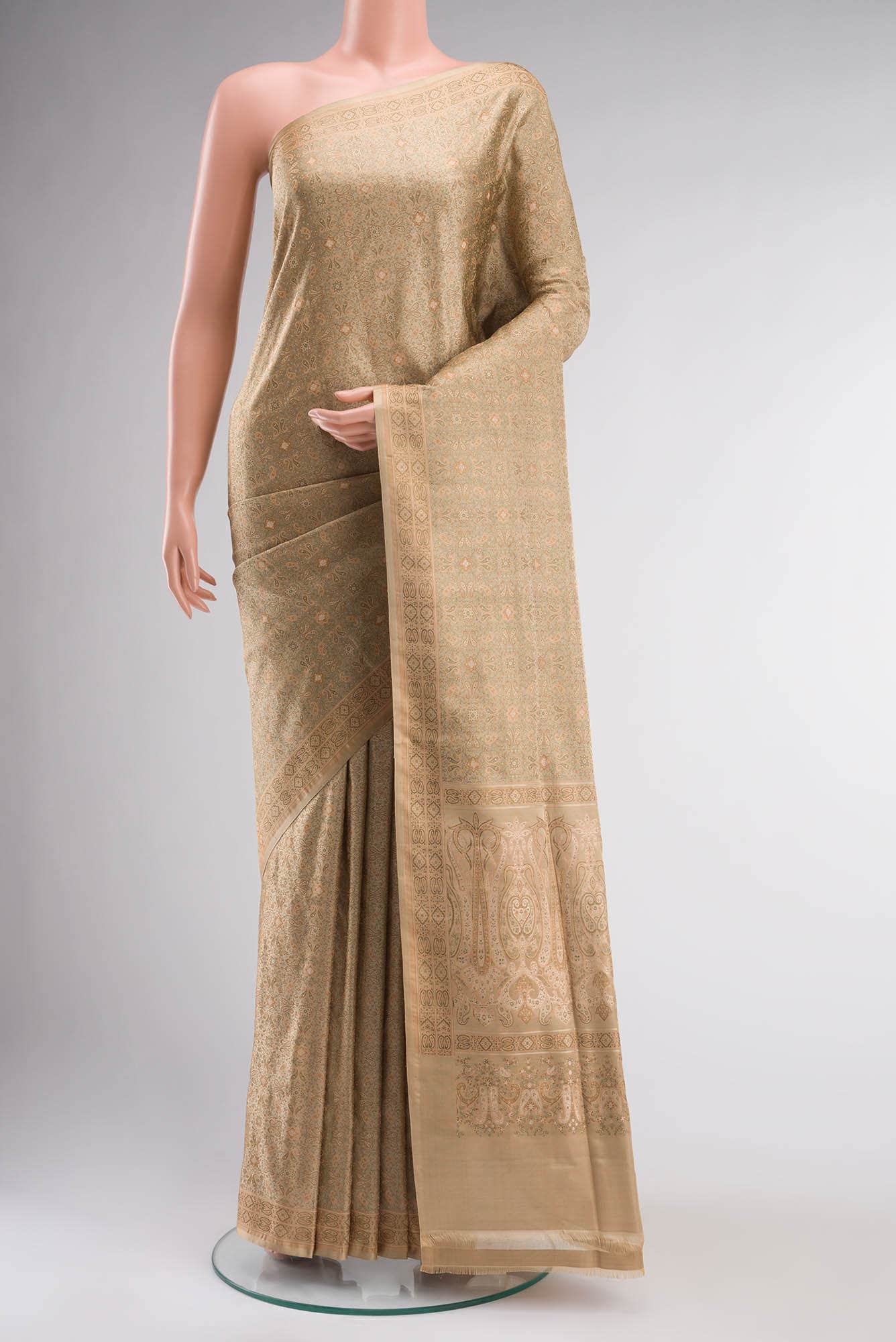 Beige Banarasi Tanchoi Silk Saree