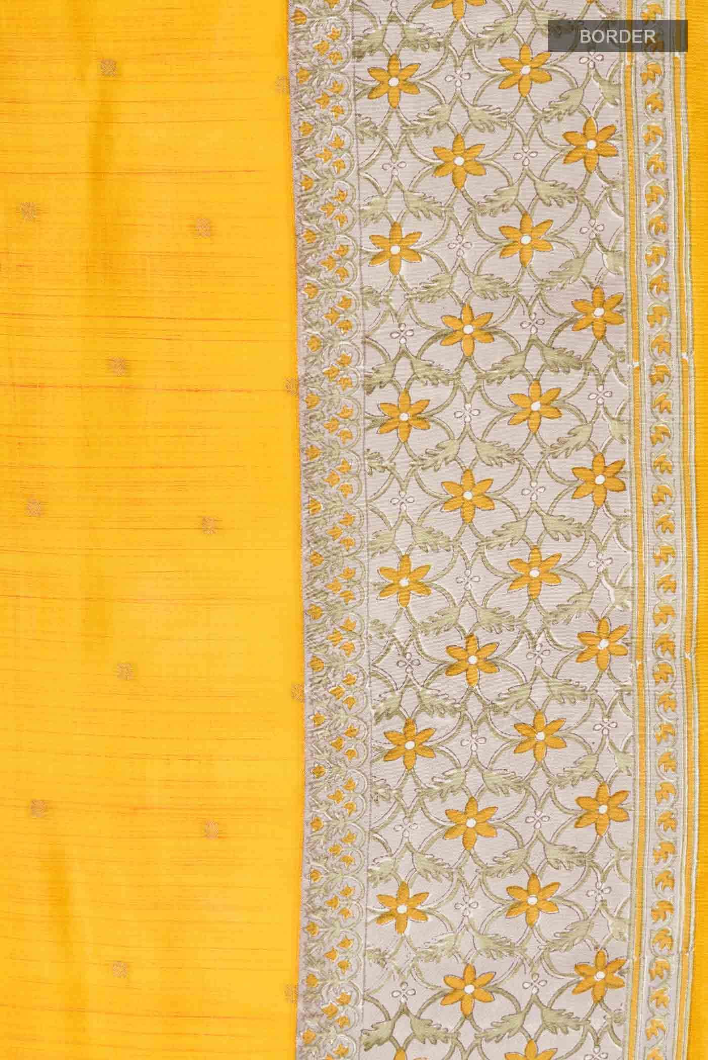 Yellow Printed Silk Saree