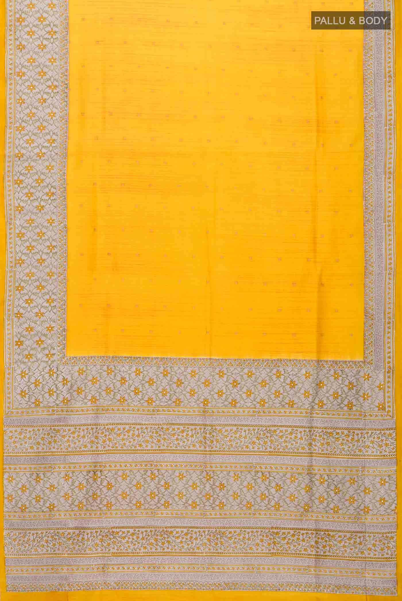 Yellow Printed Silk Saree