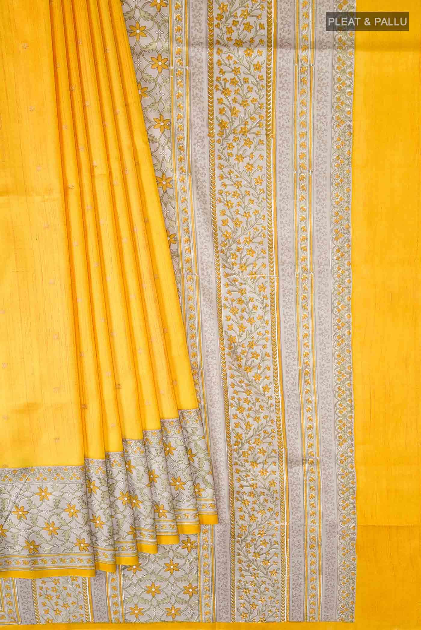 Yellow Printed Silk Saree