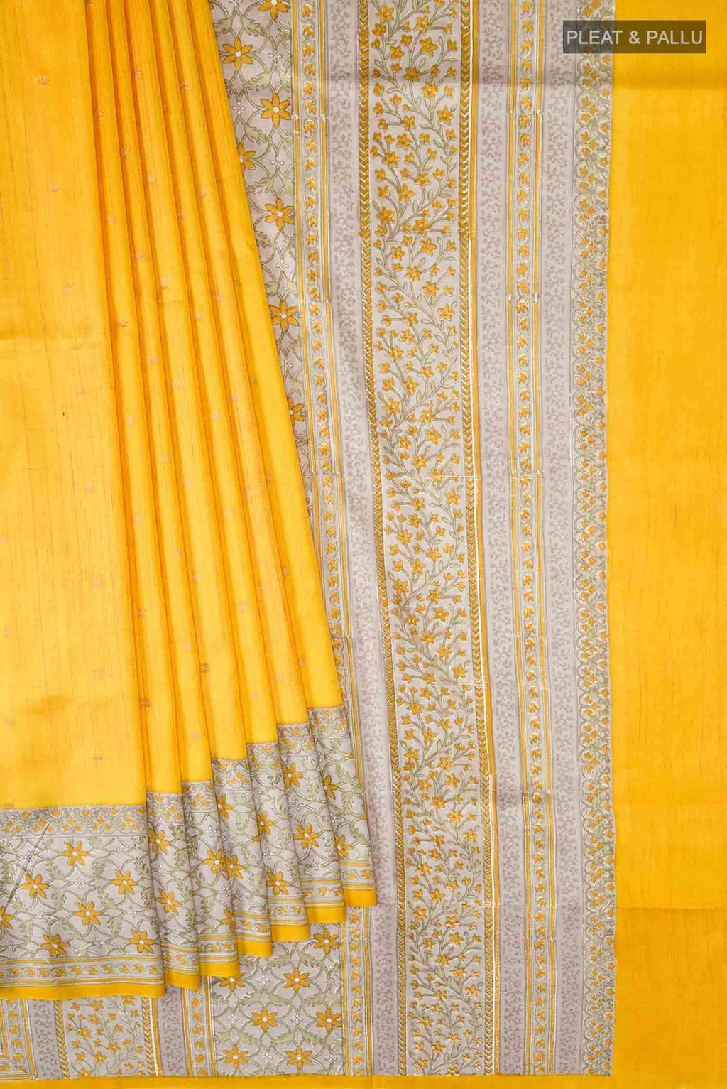 Yellow Printed Silk Saree