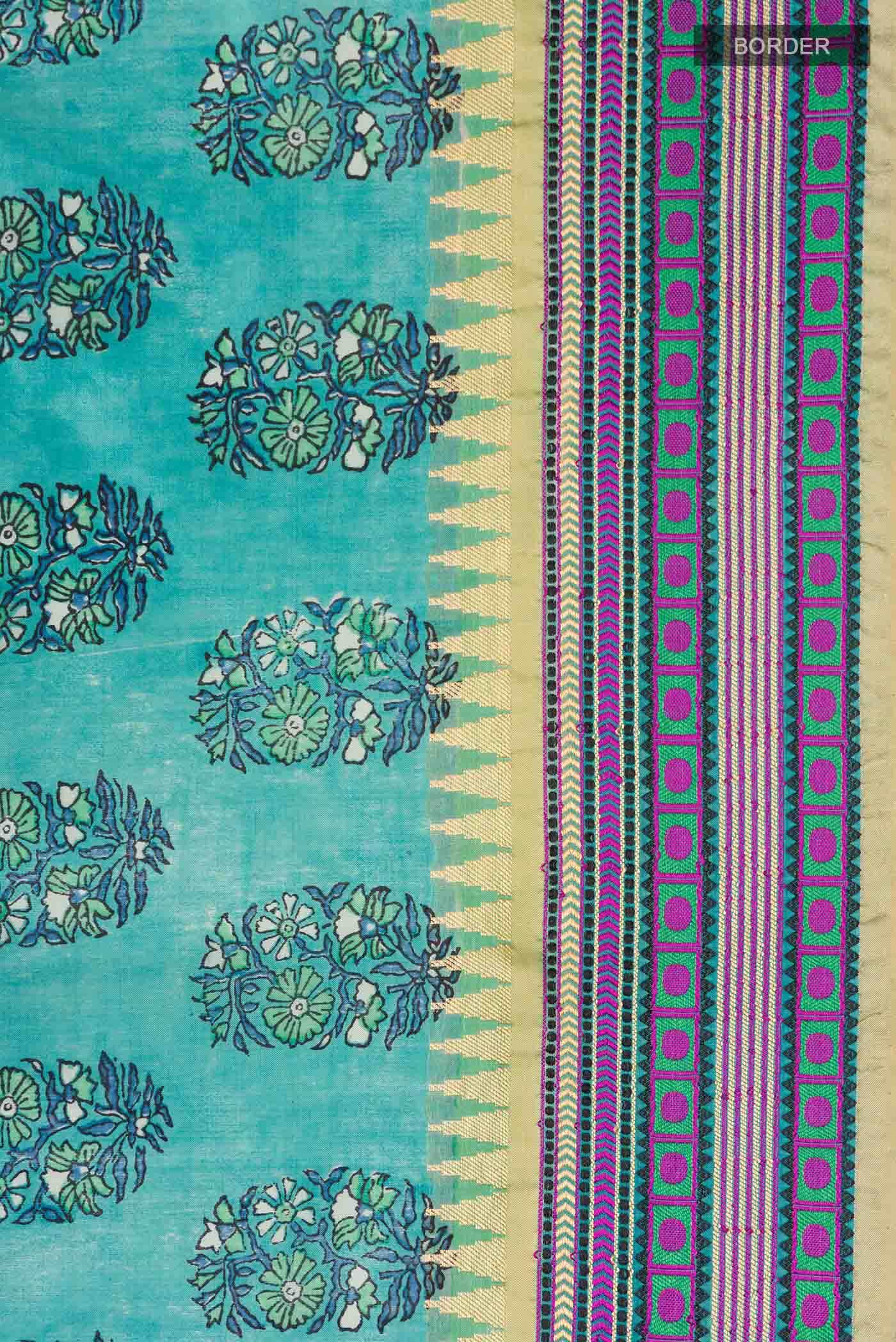 Blue Printed Silk Saree