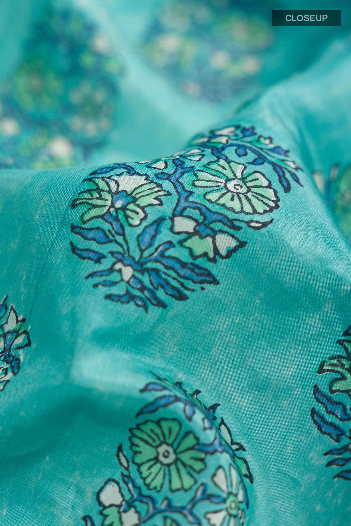 Blue Printed Silk Saree