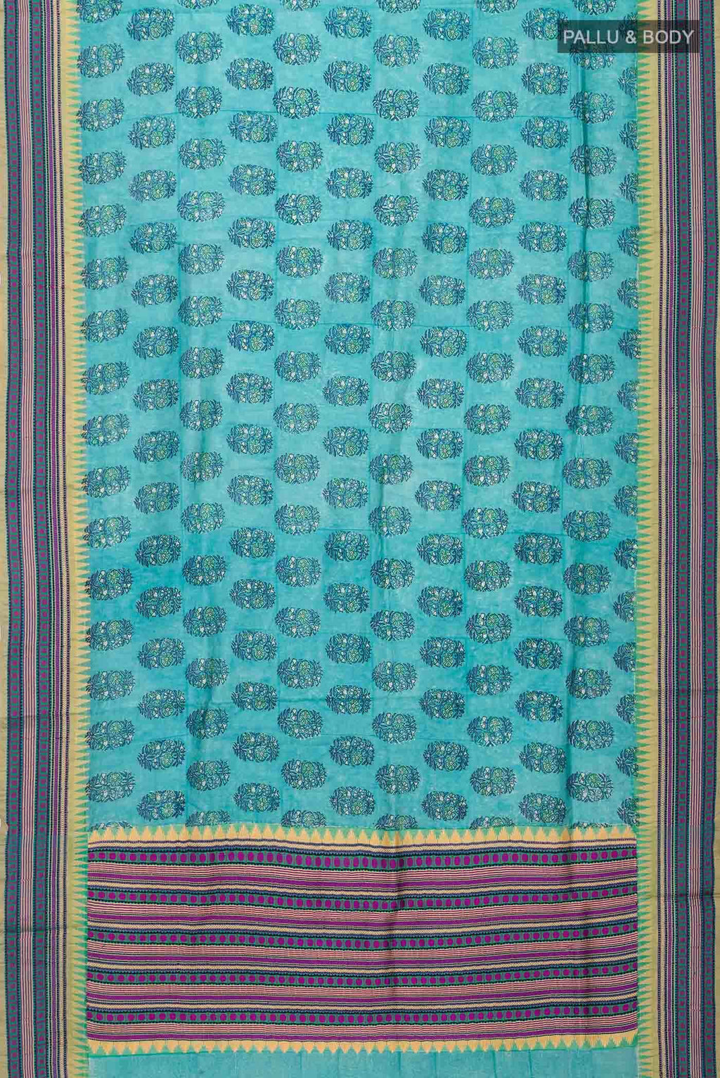Blue Printed Silk Saree