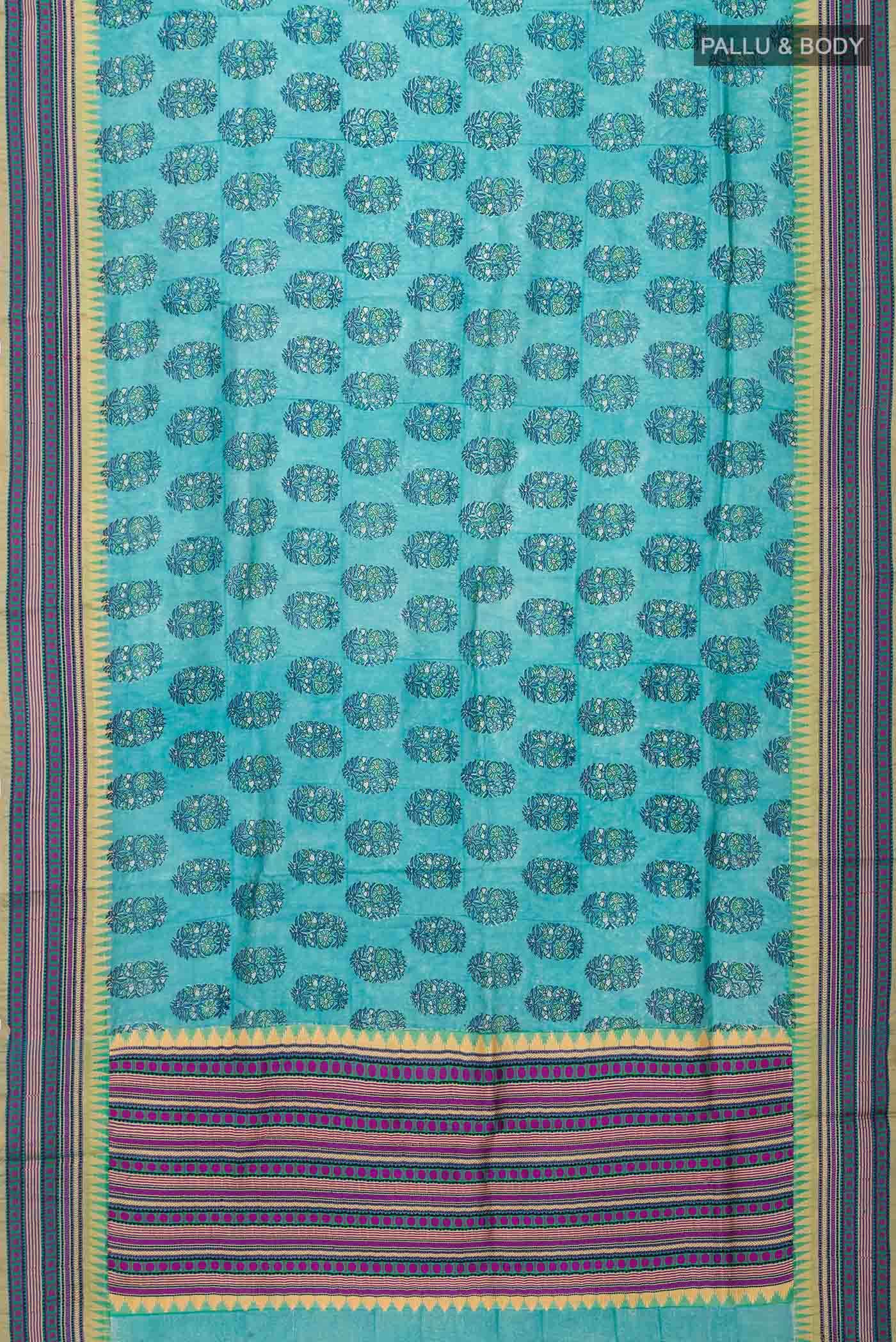 Blue Printed Silk Saree