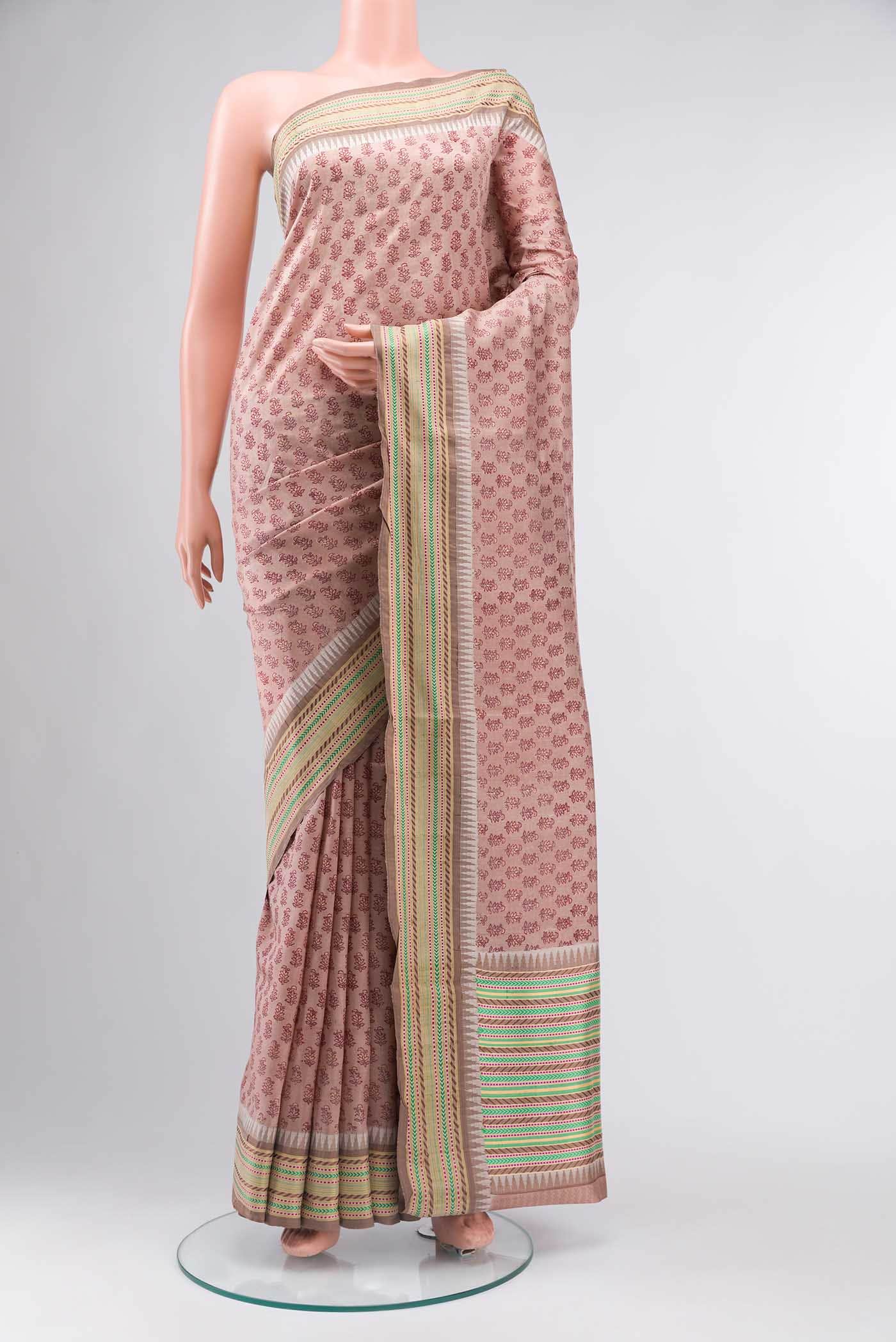 Brown Printed Silk Saree
