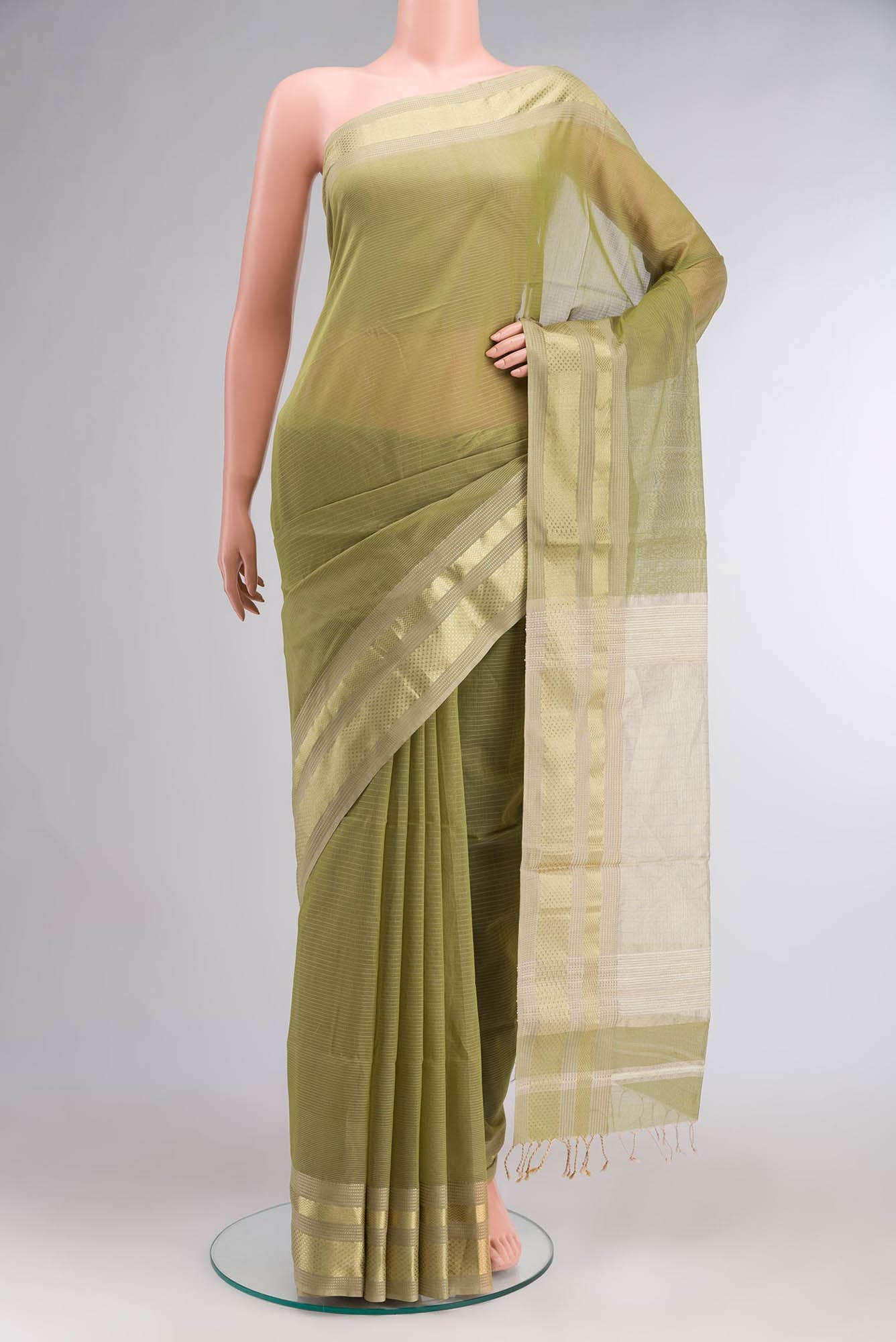 Green Maheshwari Silk Cotton Saree
