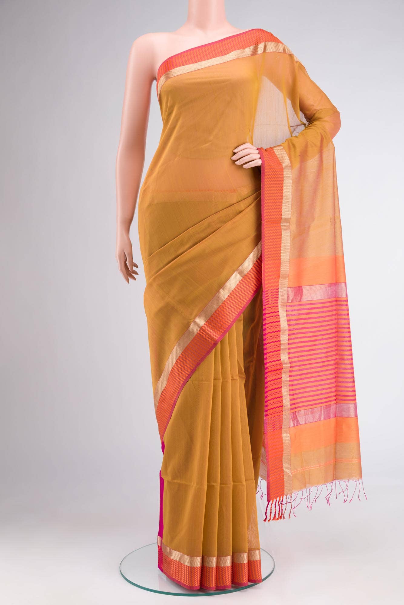 Mustard Maheshwari Silk Cotton Saree