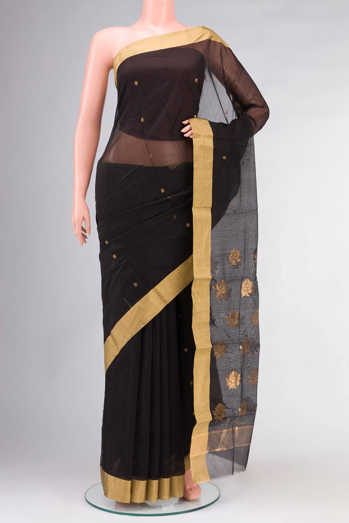 Black Chanderi Silk Cotton Saree