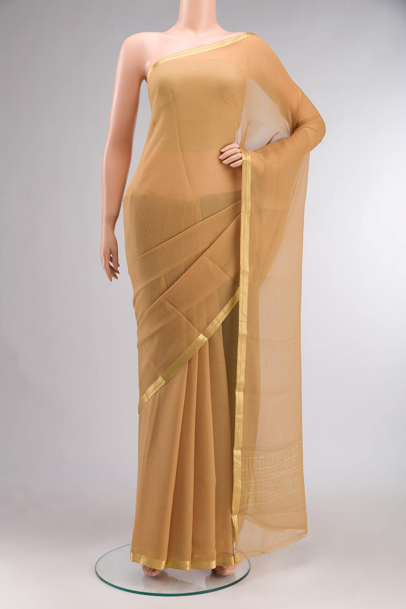 Brown Mysore Chiffon Saree