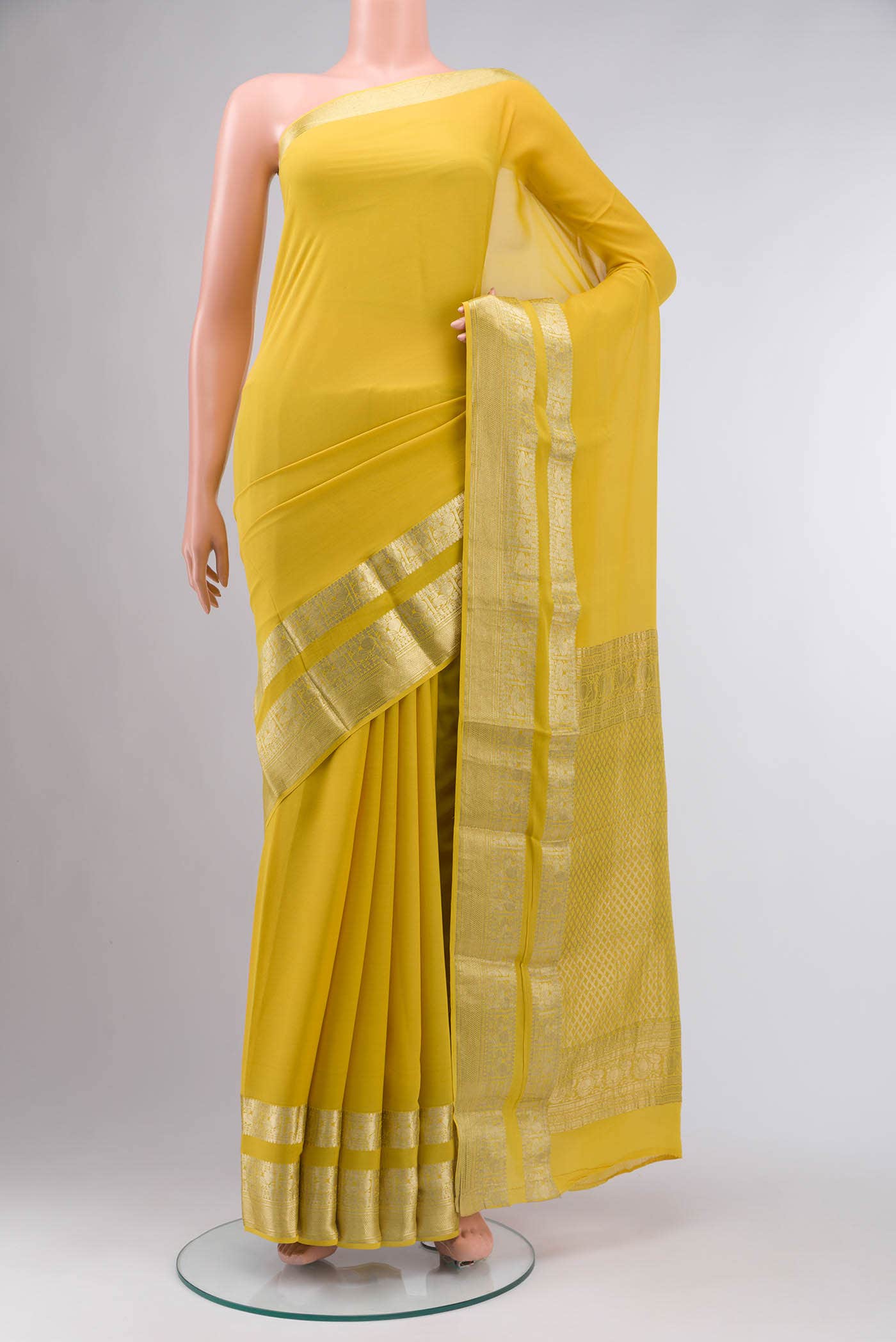 Yellow Mysore Crepe Saree
