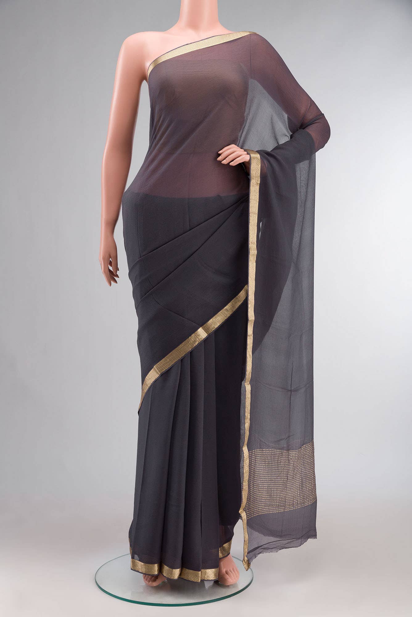 Grey Mysore Chiffon Saree