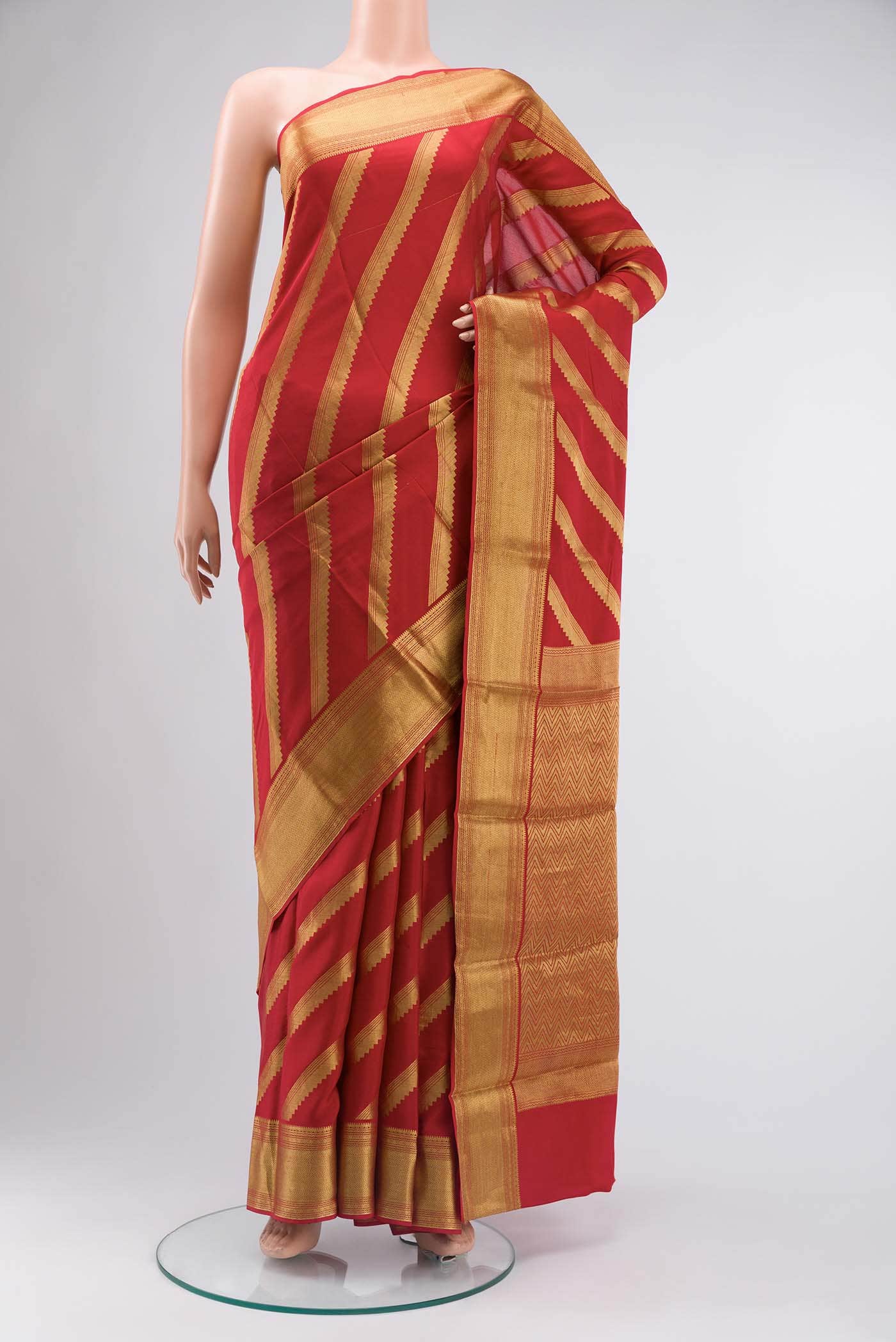 Red Mysore Crepe Saree