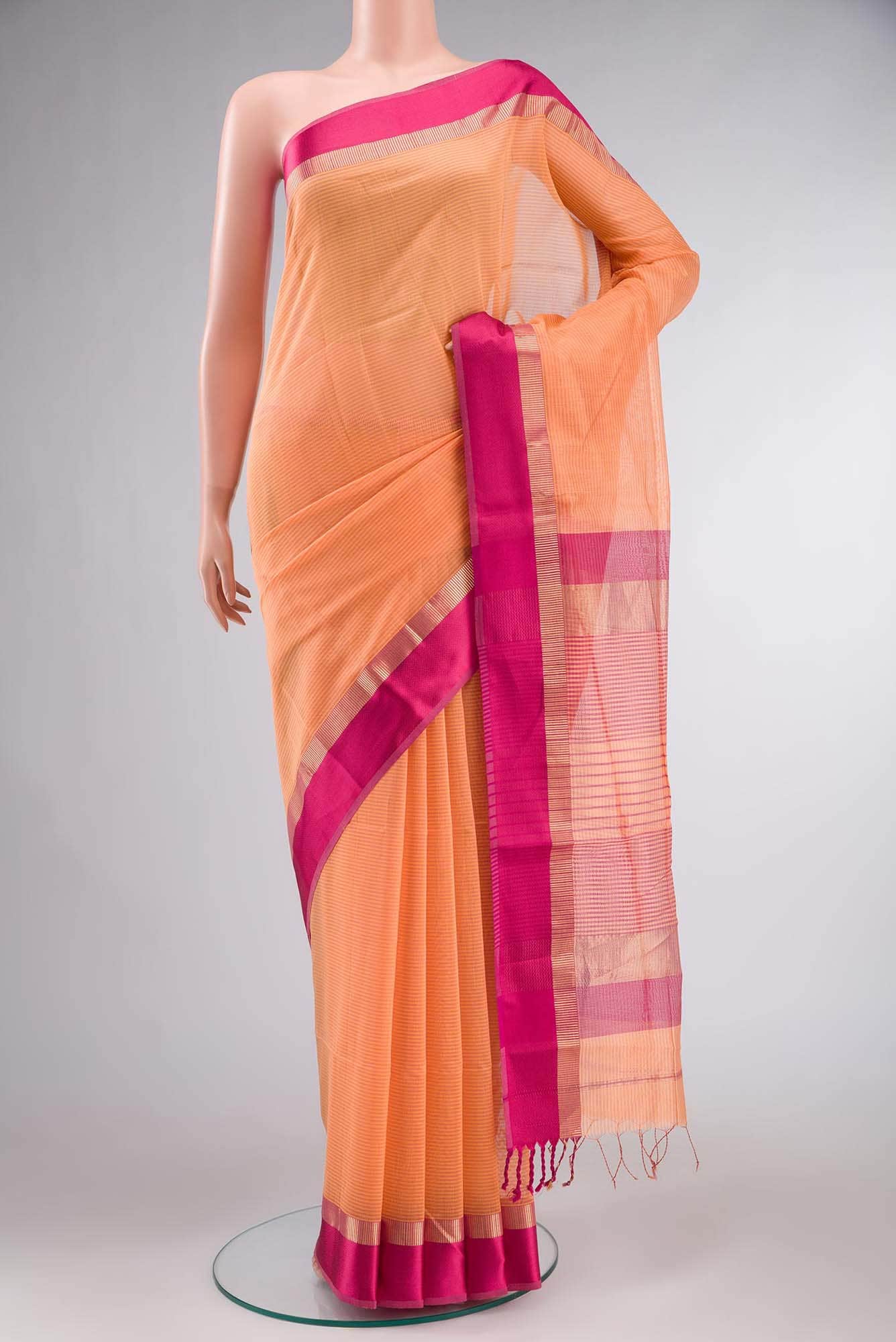Orange Maheshwari Silk Cotton Saree