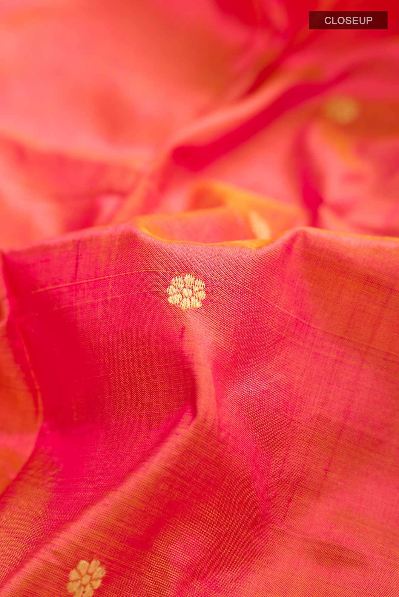 Pink with Yellow Dual Tone Banarasi Katan Silk Saree