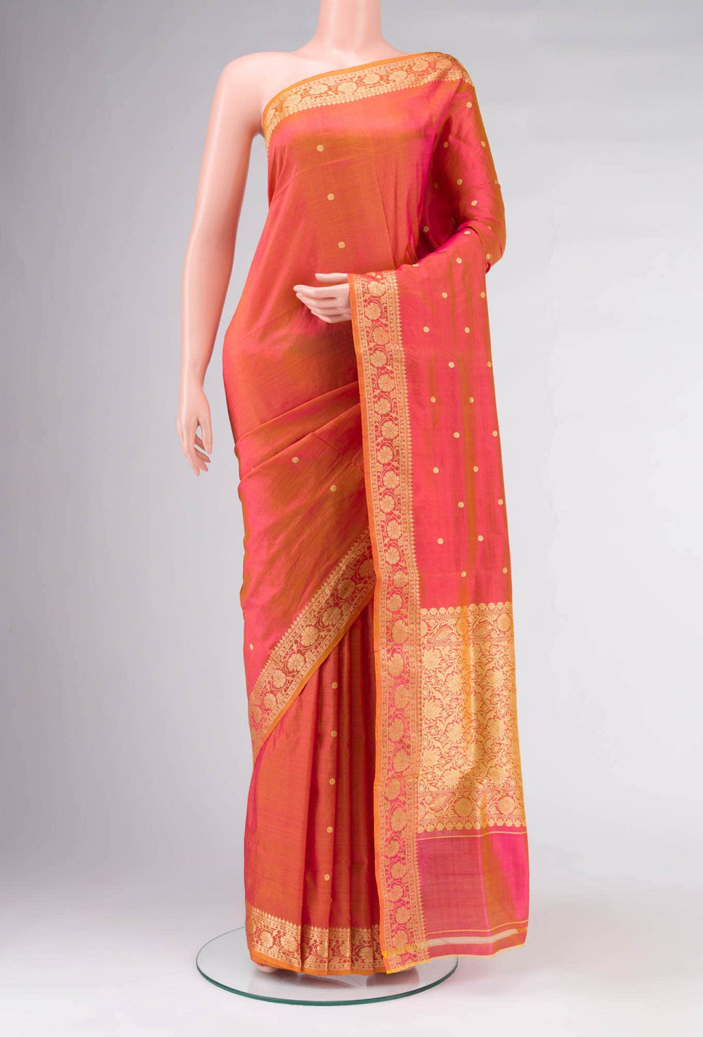 Pink with Yellow Dual Tone Banarasi Katan Silk Saree