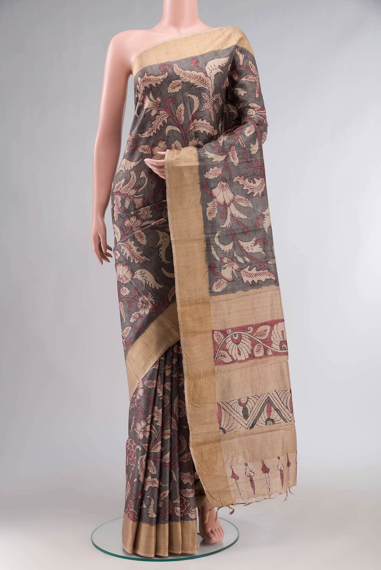 Grey Bhagalpuri Tussar Silk Saree