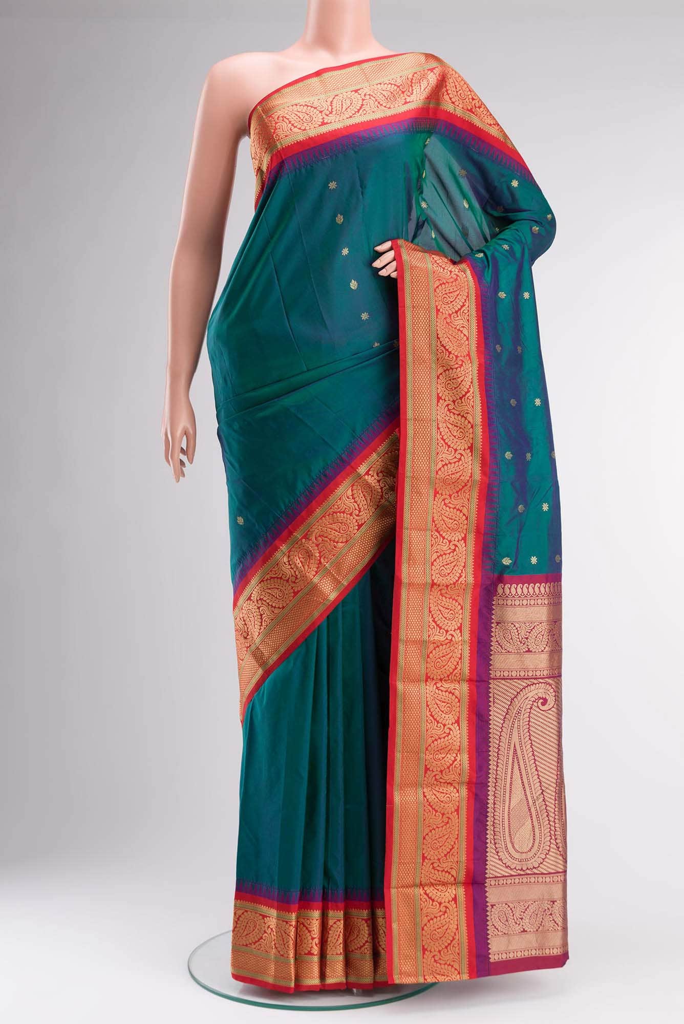 Peacock Blue Blended Bangalore Silk Saree