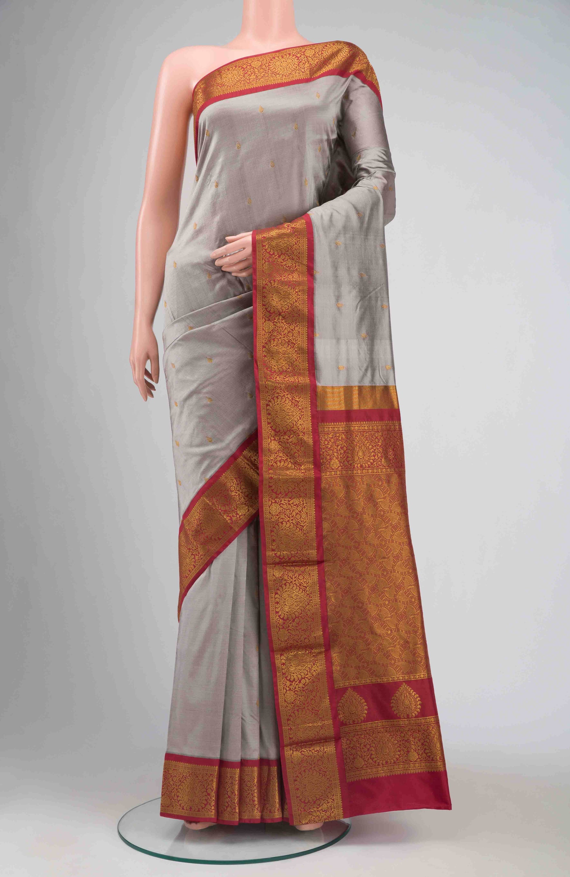 Grey Bangalore Silk - kadyal Saree