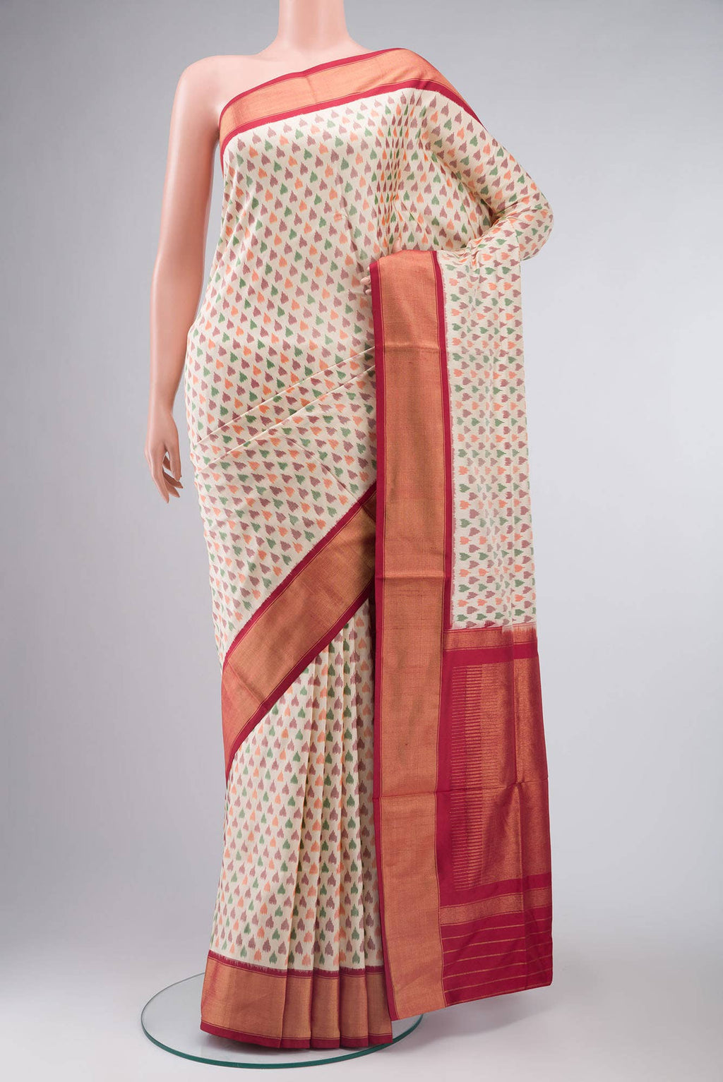 Cream Pochampally Silk Saree