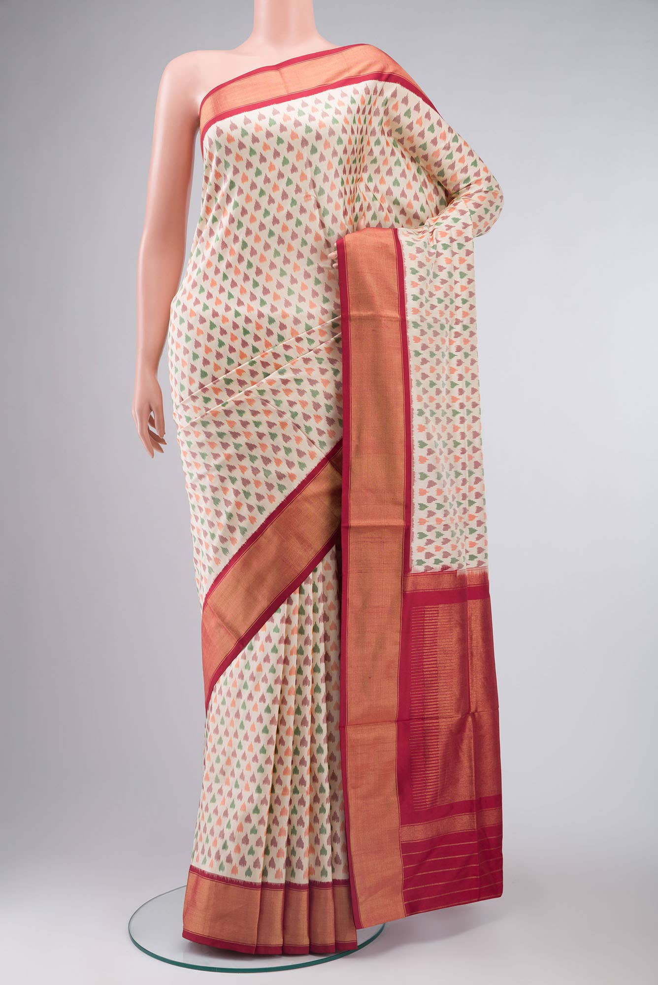 Cream Pochampally Silk Saree