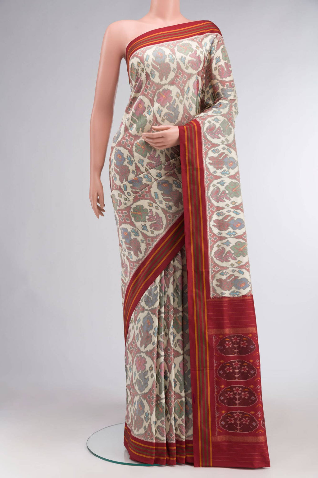 Cream Pochampally Silk Saree