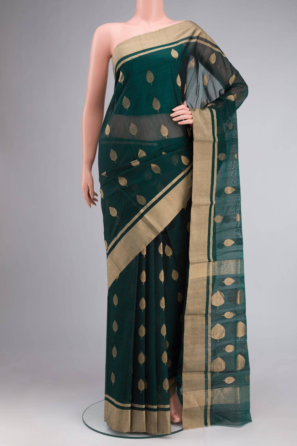 Bottle Green Chanderi Silk Cotton Saree