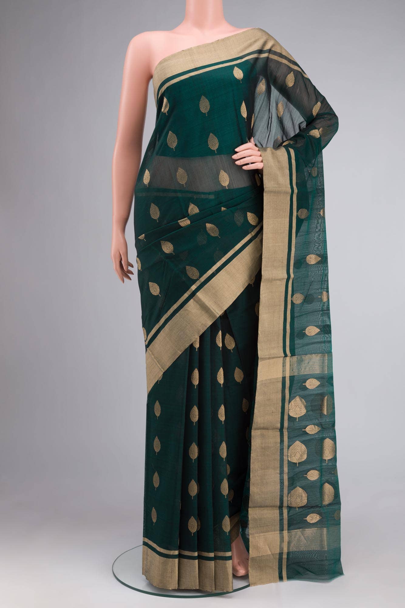 Bottle Green Chanderi Silk Cotton Saree