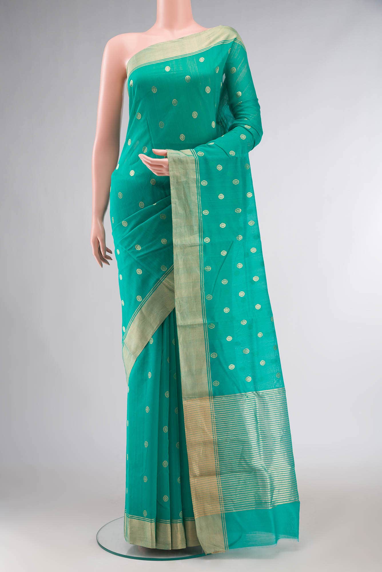 Turquoise Chanderi Silk Cotton Saree