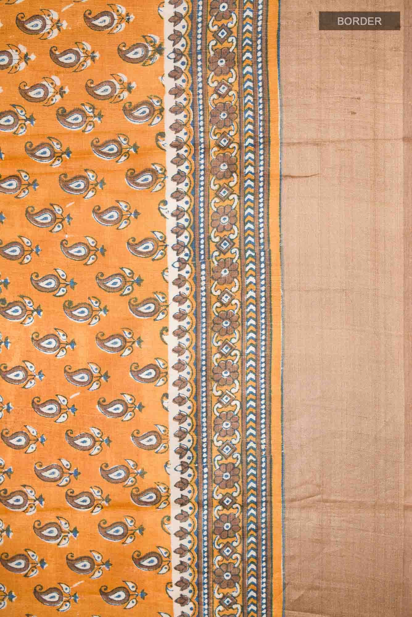 Yellow Bhagalpuri Tussar Silk Saree
