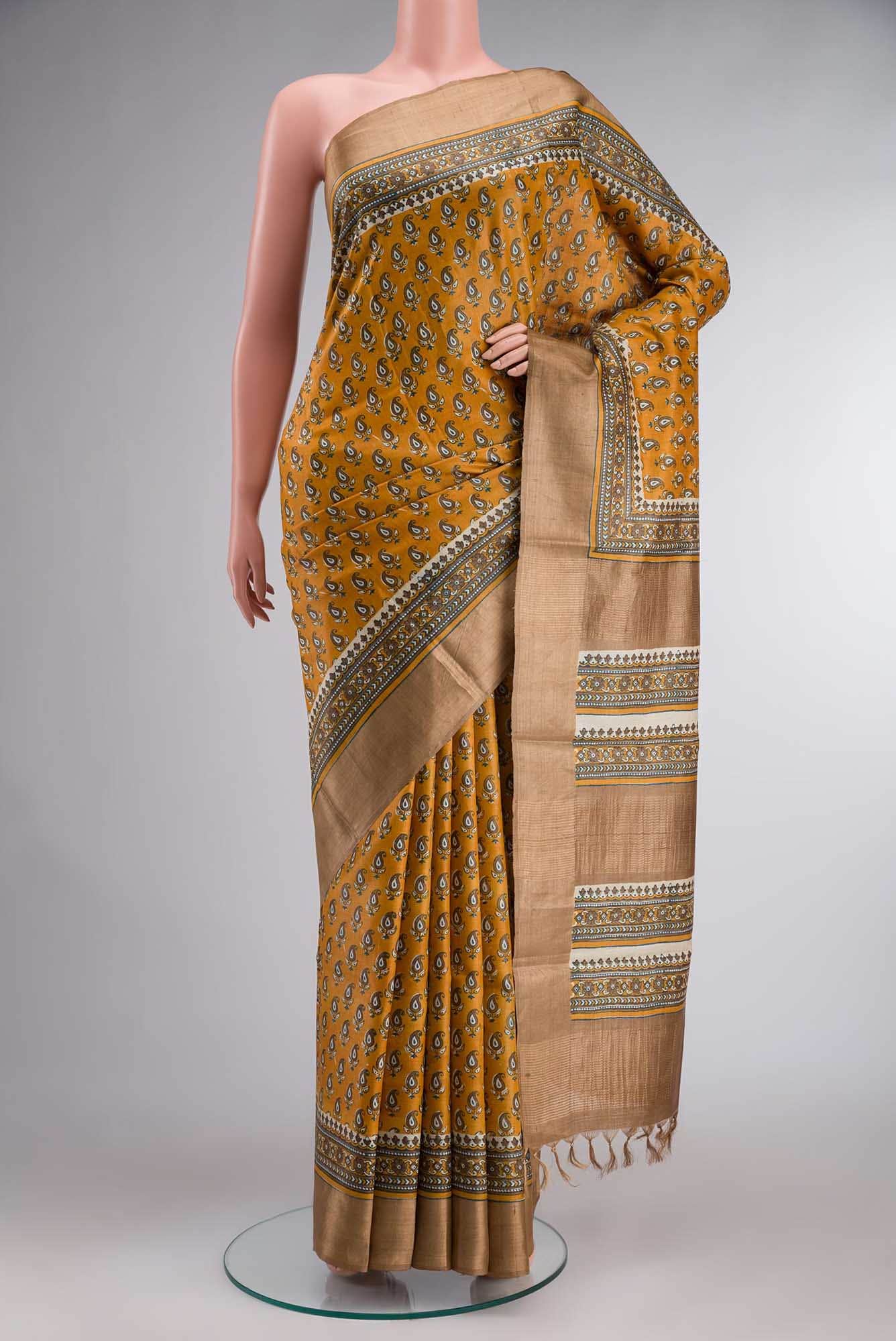 Yellow Bhagalpuri Tussar Silk Saree