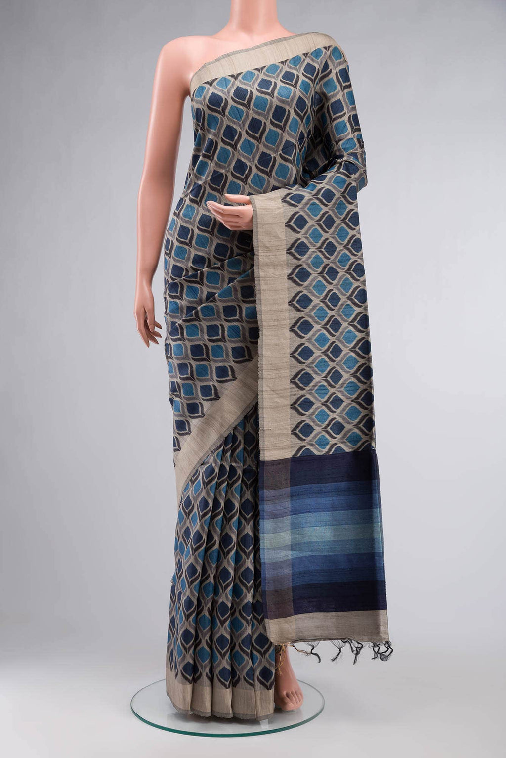 Blue Bhagalpuri Tussar Silk Saree