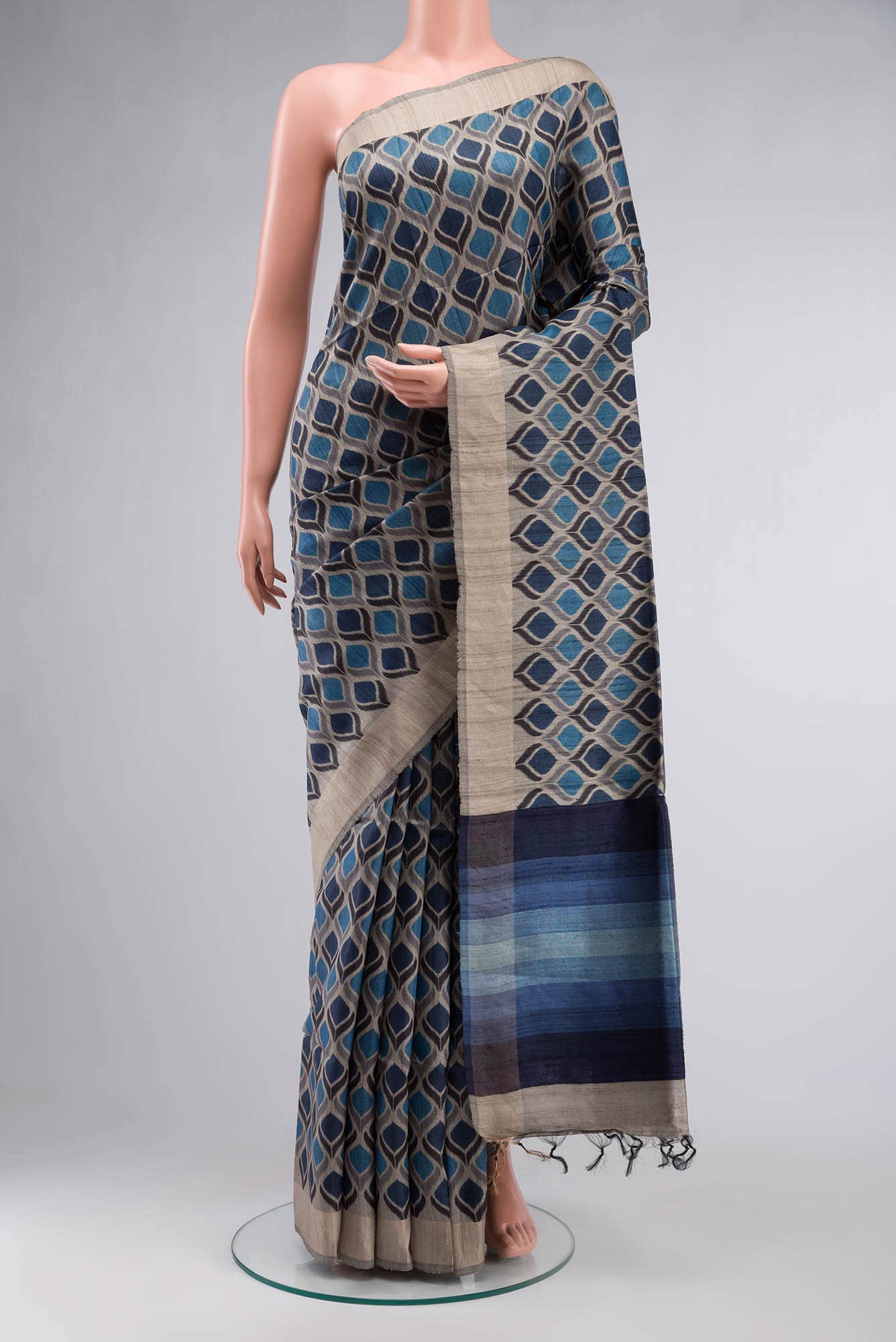 Blue Bhagalpuri Tussar Silk Saree